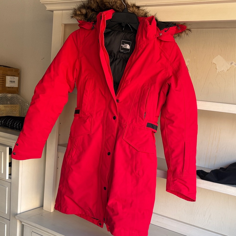 The North Face Women's Red Ski Parka with Faux Fur Trim
